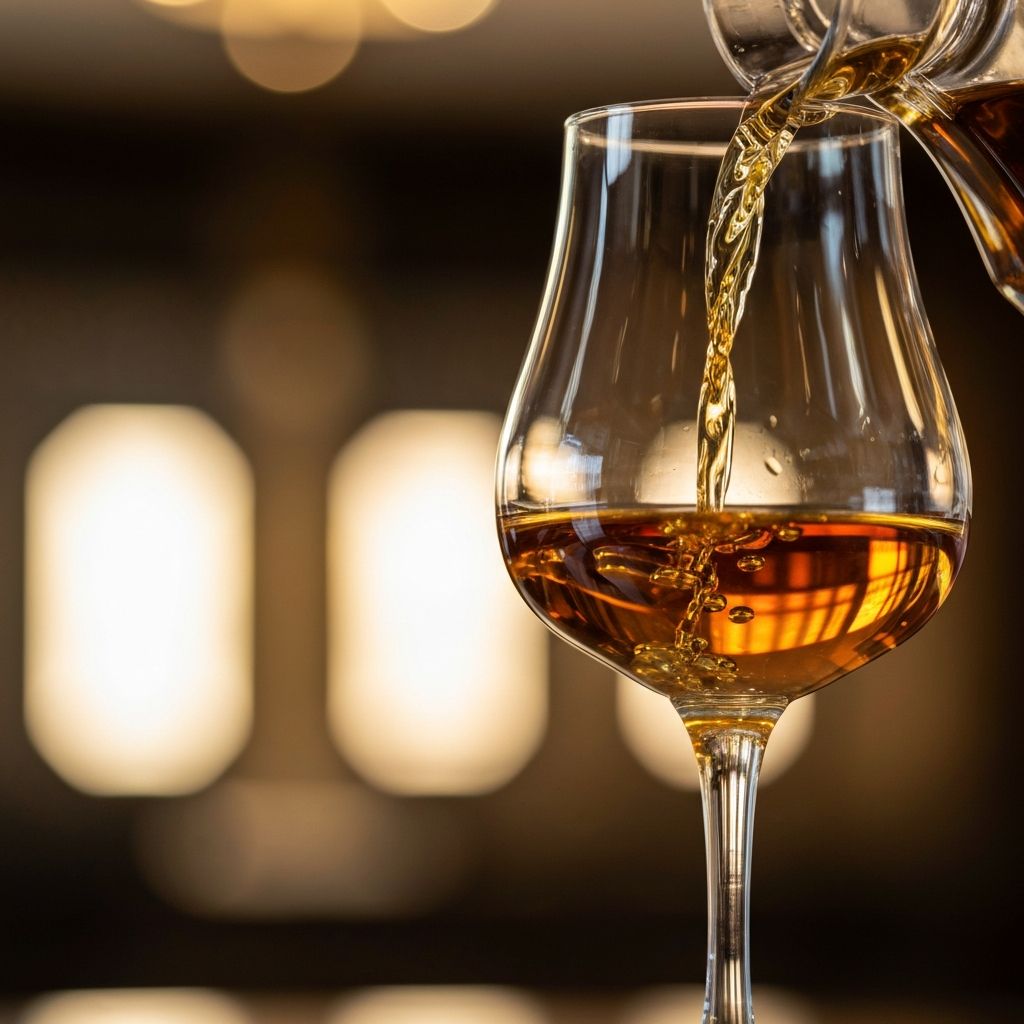 Nalewanie premium whisky do kieliszka Glencairn